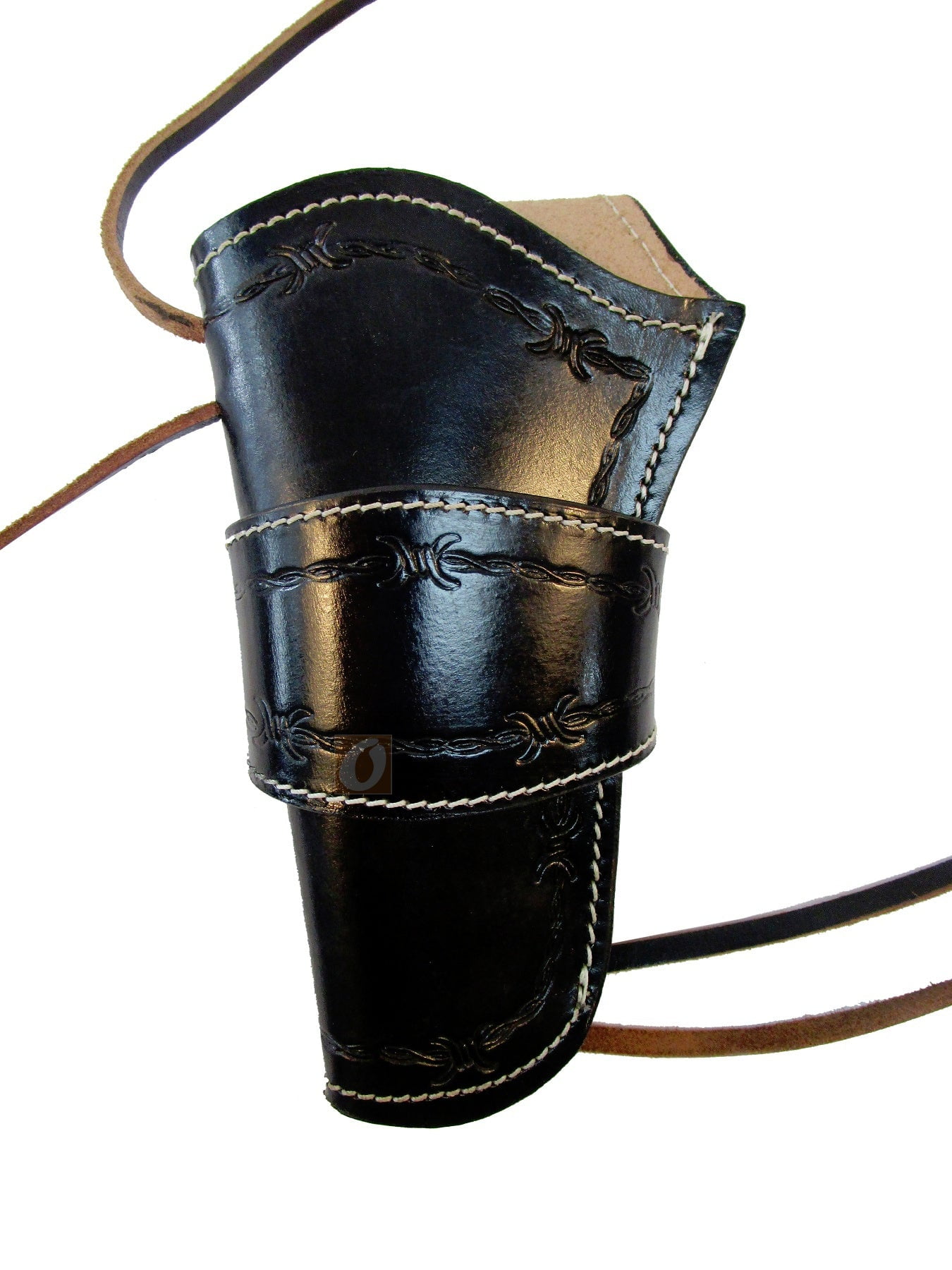 Leather Holster Long Barrel Revolver Pistol Fit Barbed Tooled Black - Left Hand