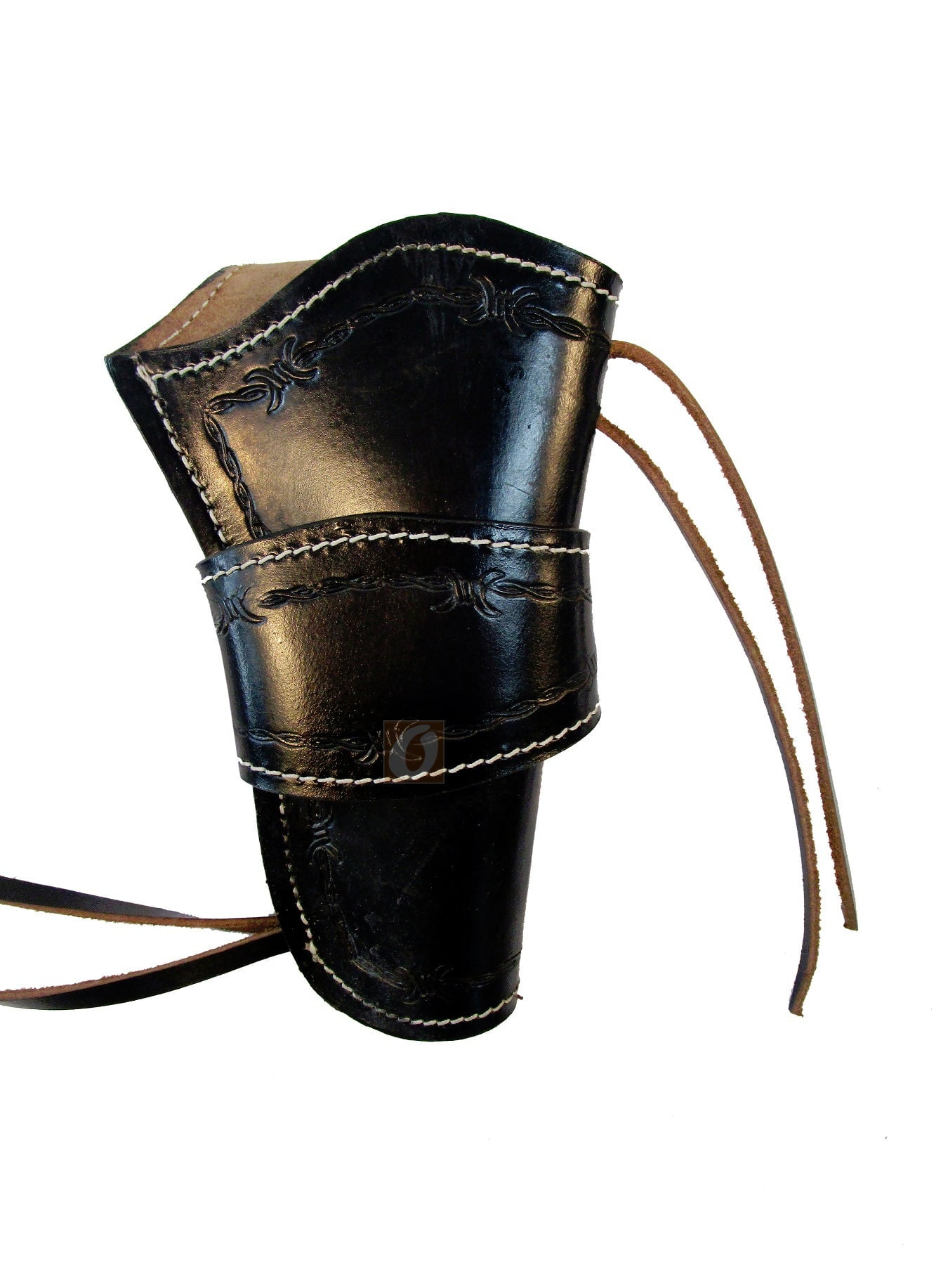 Leather Holster Long Barrel Revolver Pistol Fit Barbed Tooled Black - Right Hand
