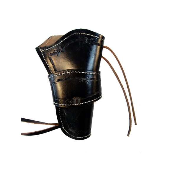 Leather Holster Long Barrel Revolver Pistol Fit Barbed Tooled Black - Right Hand