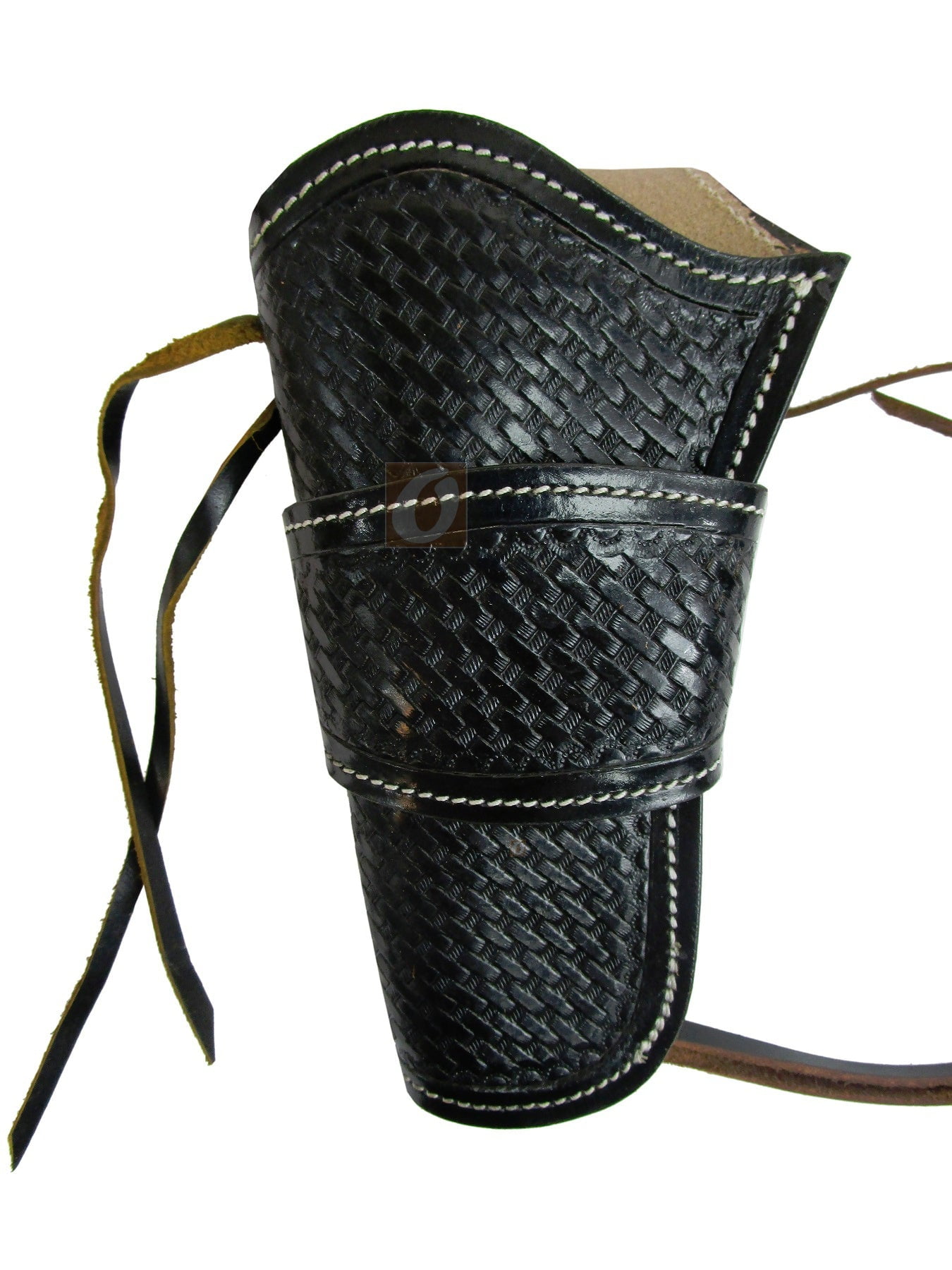 Leather Holster Long Barrel Revolver Pistol Fit Basket Tooled Black - Left Hand