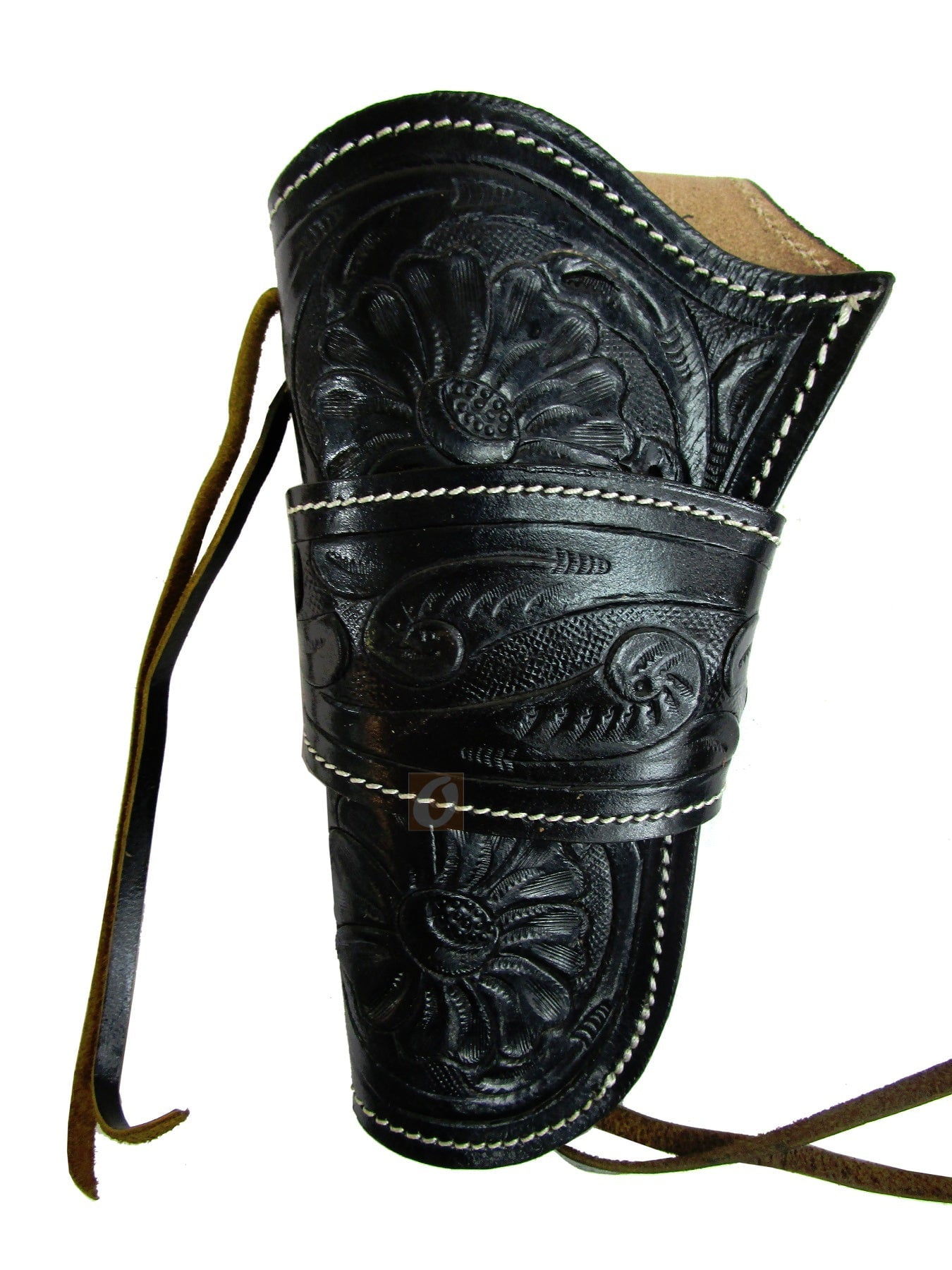 Leather Holster Long Barrel Revolver Pistol Fit Floral Tooled Black - Left Hand