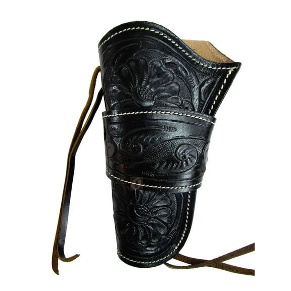 Leather Holster Long Barrel Revolver Pistol Fit Floral Tooled Black - Left Hand