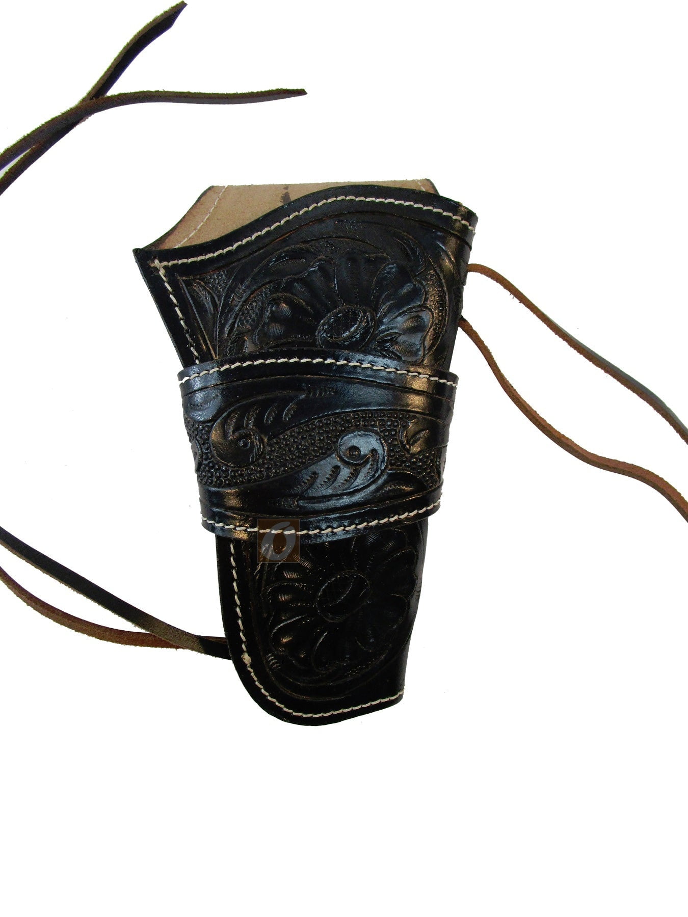 Leather Holster Long Barrel Revolver Pistol Fit Floral Tooled Black - Right Hand