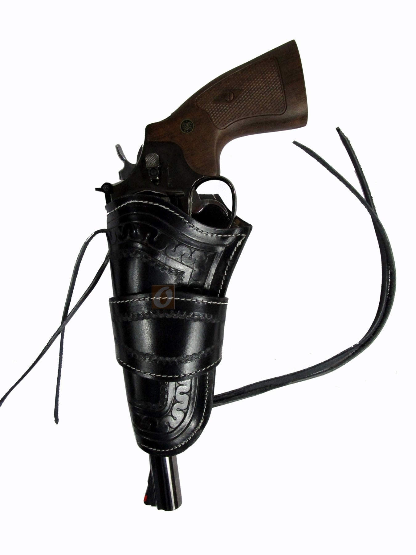 Leather Holster Long Barrel Revolver Pistol Fit Snake Tooled Black - Left Hand