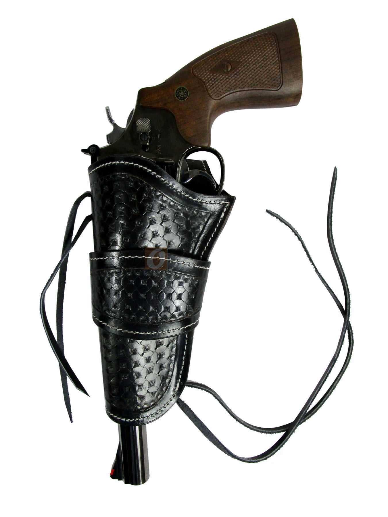 Leather Holster Long Barrel Revolver Pistol Fit Waffle Tooled Black - Left Hand