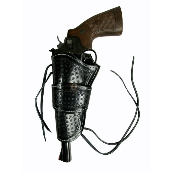 Leather Holster Long Barrel Revolver Pistol Fit Waffle Tooled Black - Left Hand