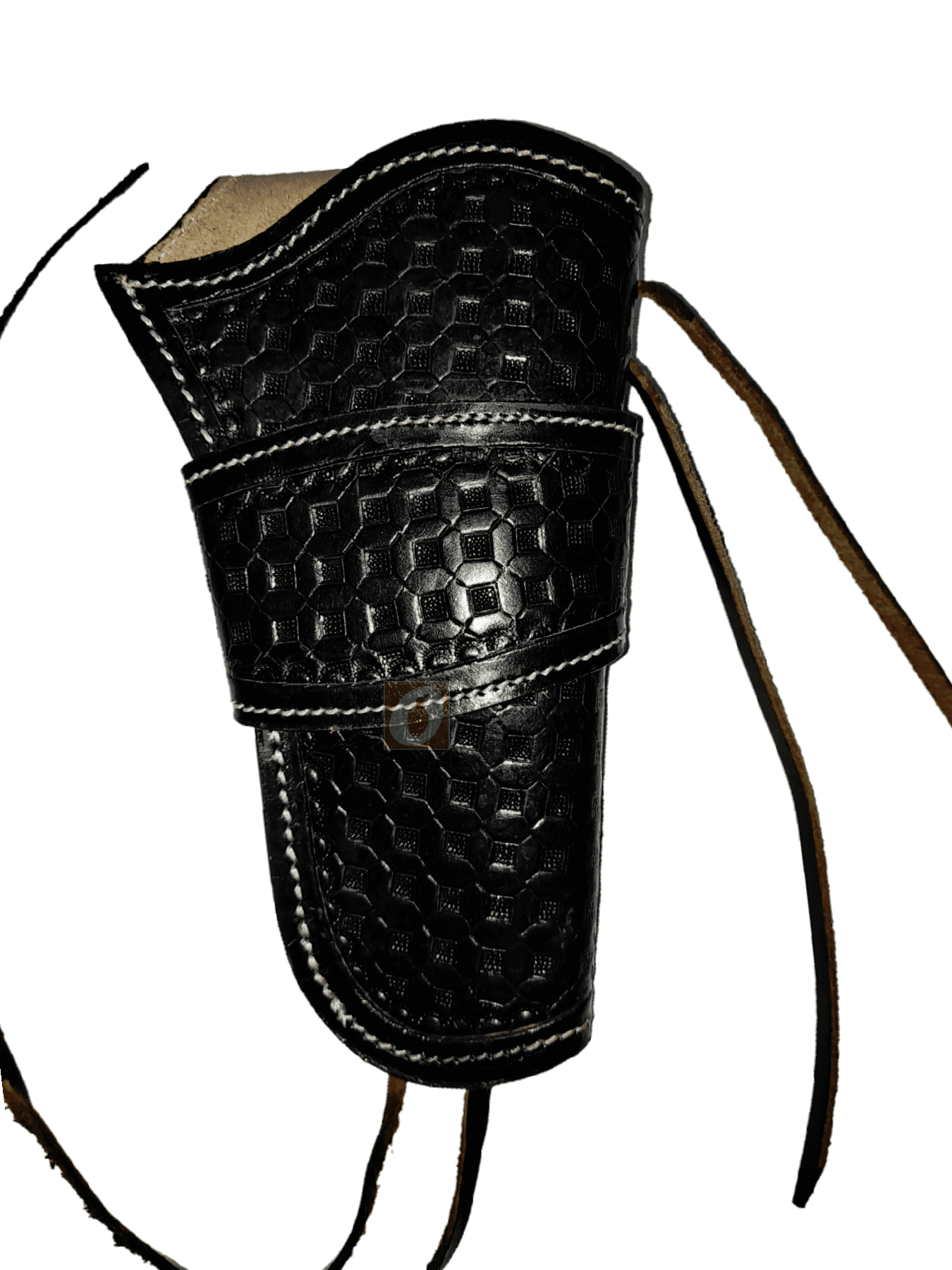 Leather Holster Long Barrel Revolver Pistol Fit Waffle Tooled Black - Right Hand