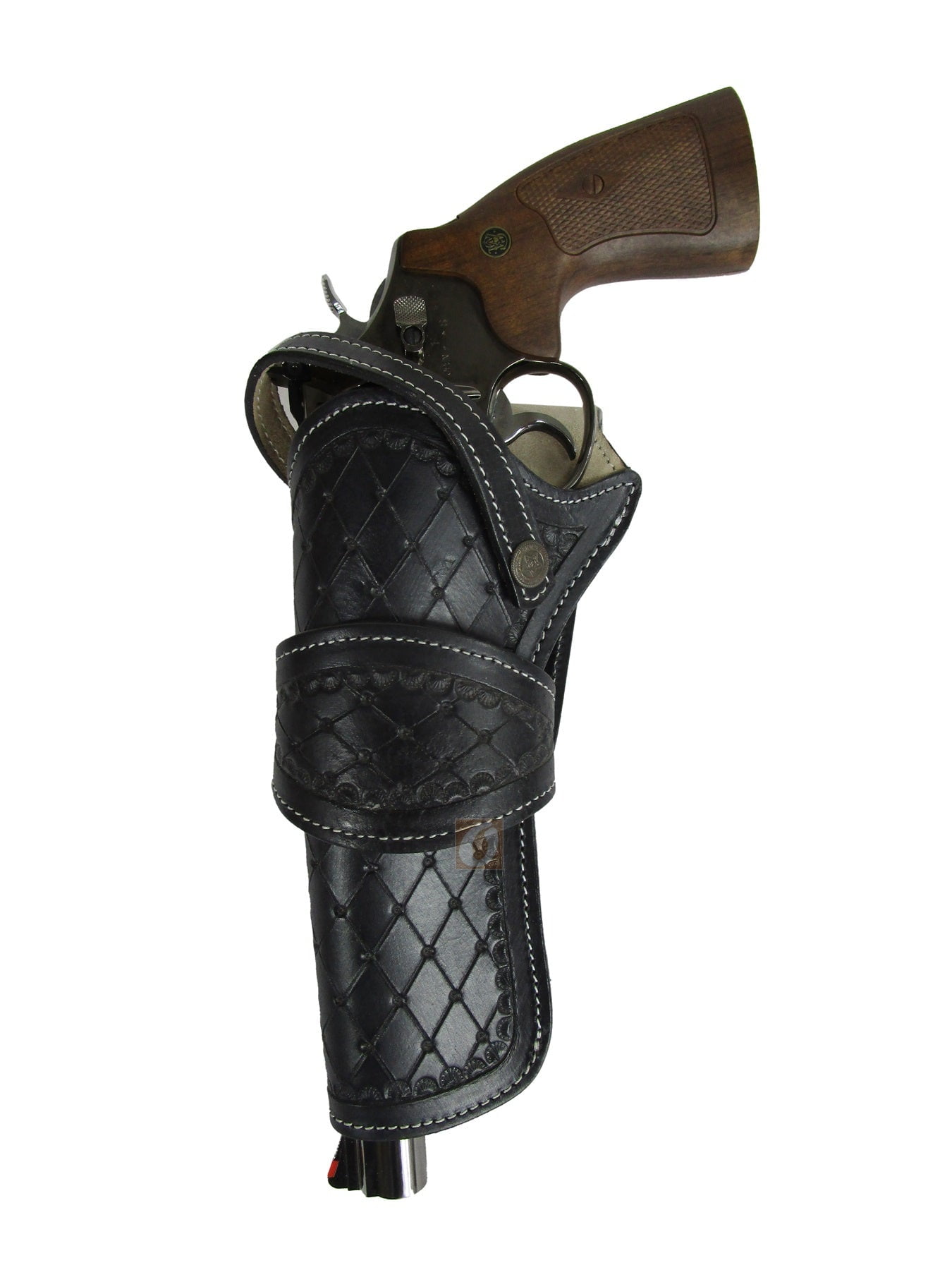 Leather Holster Long Barrel Western Gun Cover Diamond Tooled Black - Left Handed