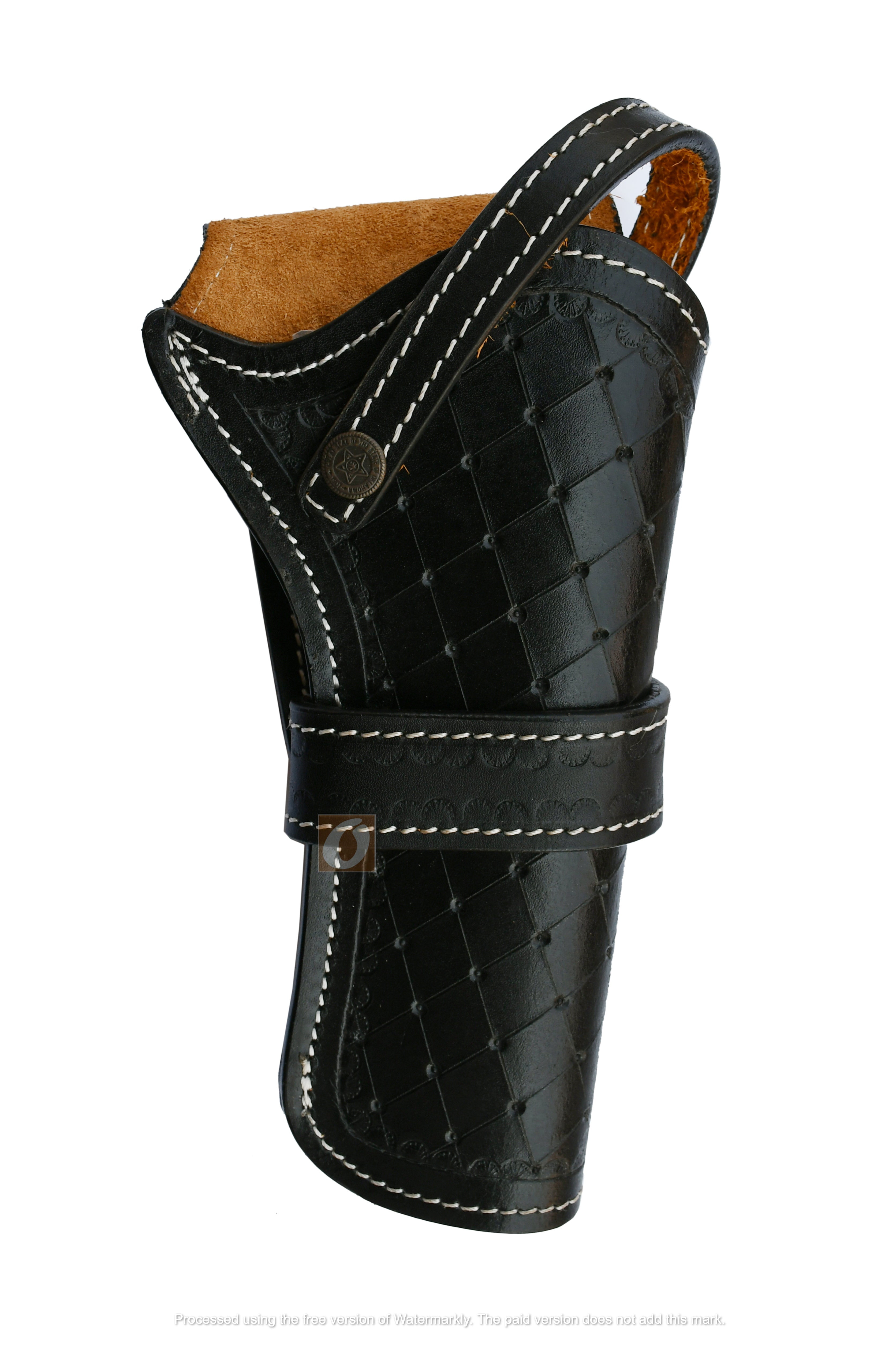 Leather Holster Long Barrel Western Gun Cover Diamond Tooled Black - Right Handed