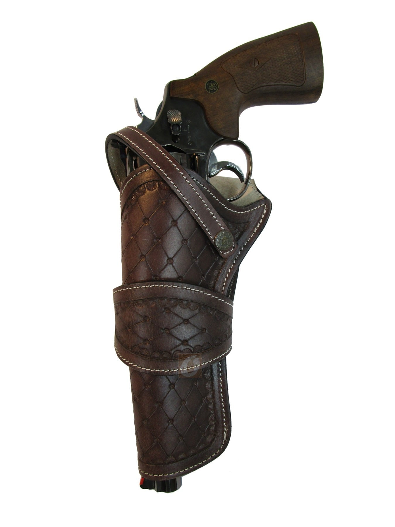 Leather Holster Long Barrel Western Gun Cover Diamond Tooled Brown - Right Handed