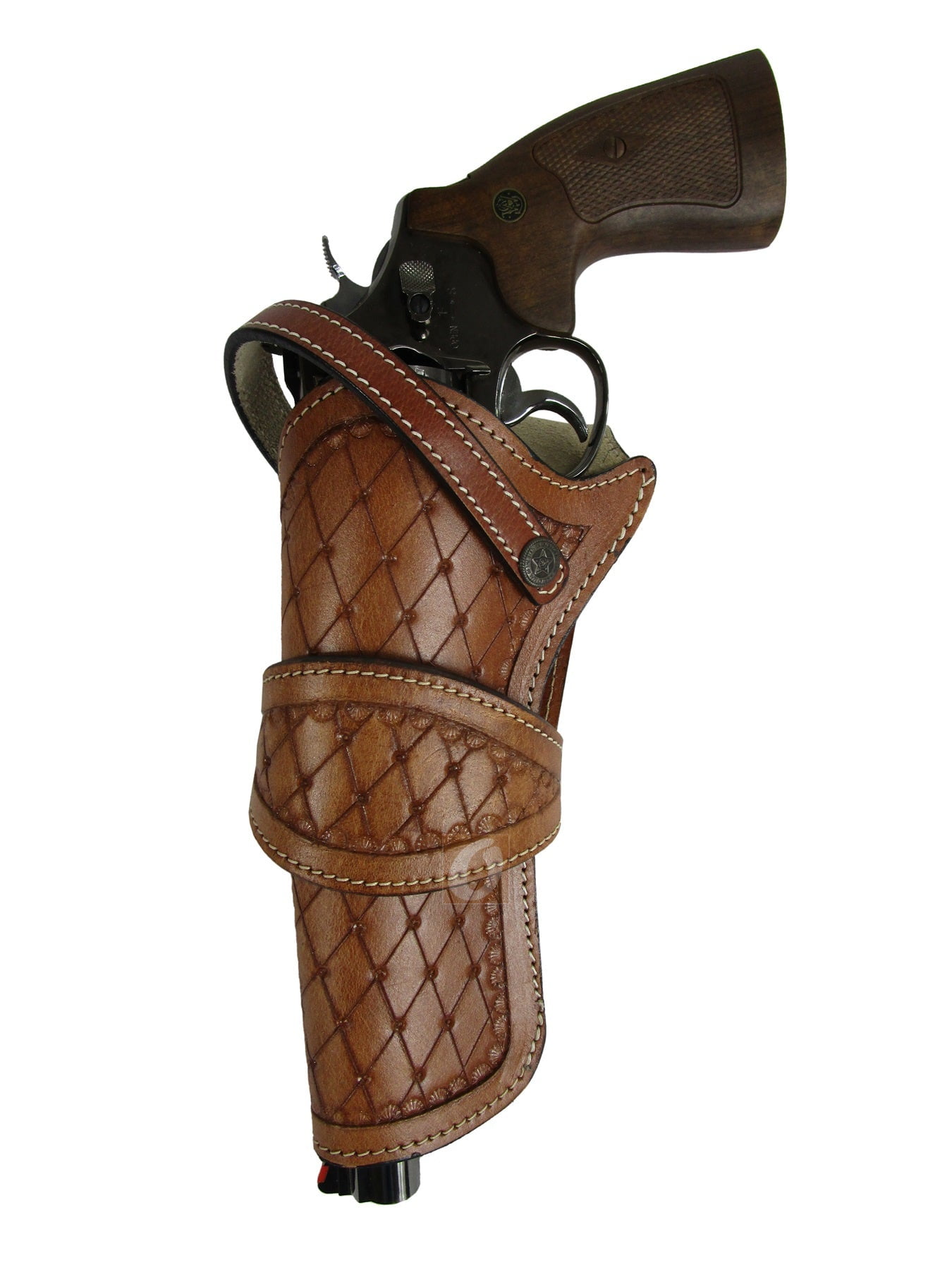 Leather Holster Long Barrel Western Gun Cover Diamond Tooled Tan - Left Handed