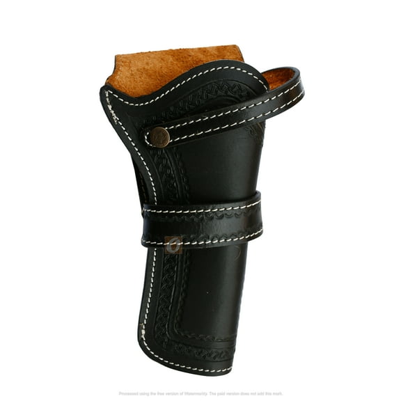 Leather Holster Long Barrel Western Gun Cover Pin Wheel Tooled Black Color - Right Handed