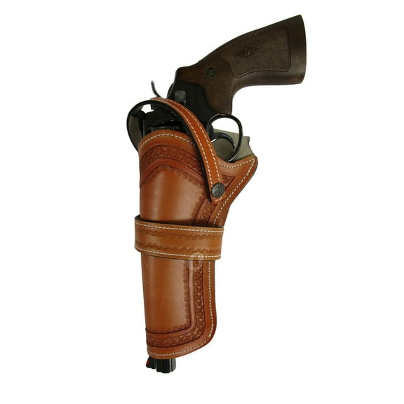 Leather Holster Long Barrel Western Gun Cover Pin Wheel Tooled Tan Color - Left Handed