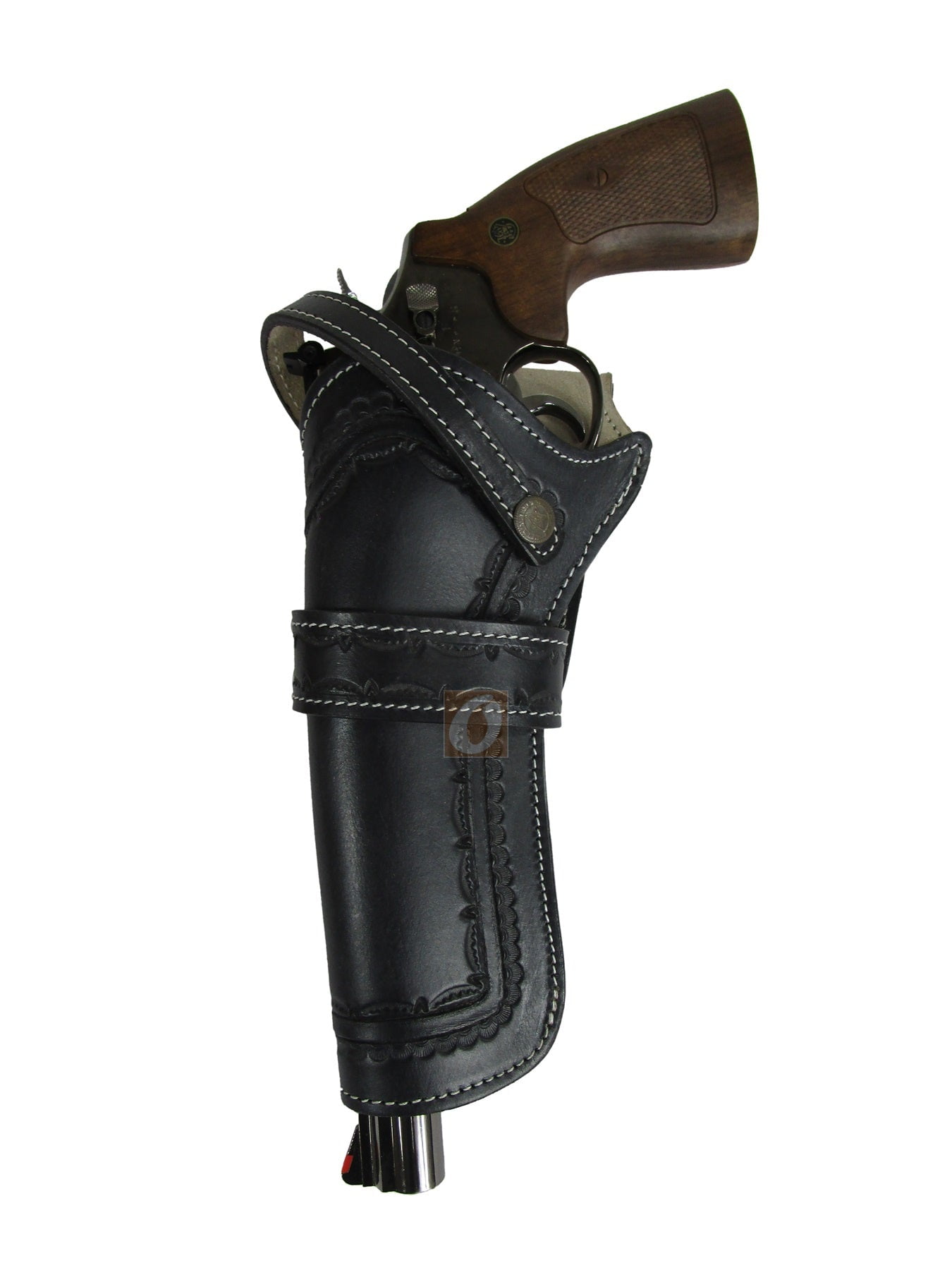Leather Holster Long Barrel Western Gun Cover Spikes Tooled Black - Left Handed