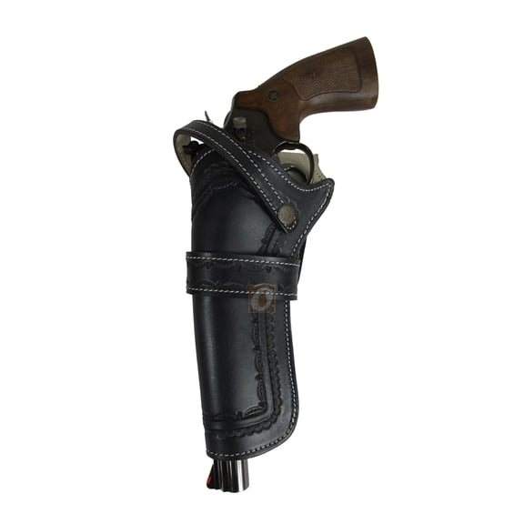 Leather Holster Long Barrel Western Gun Cover Spikes Tooled Black - Left Handed