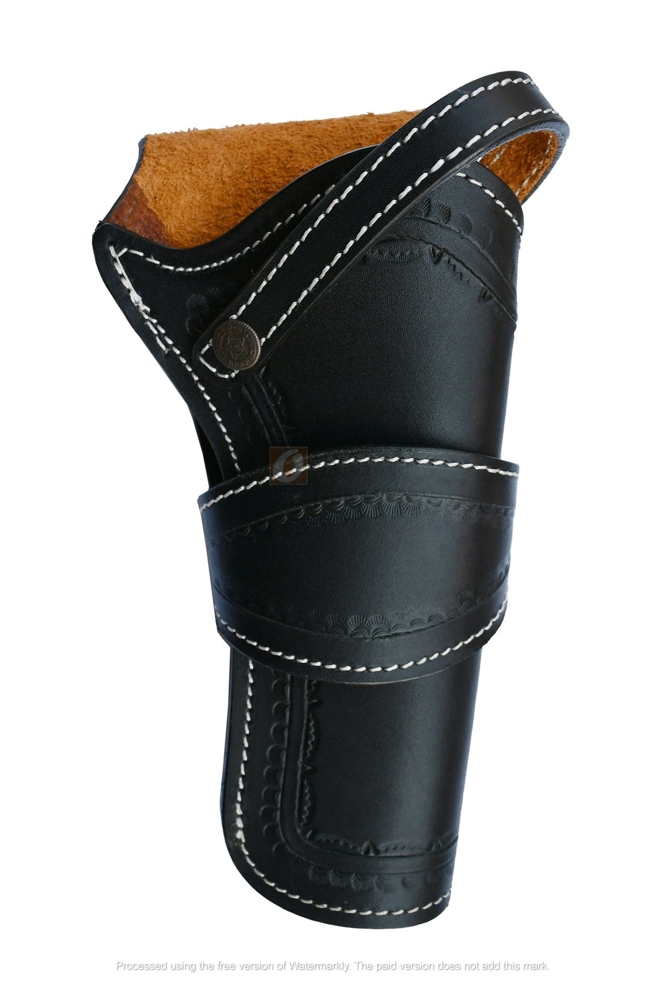 Leather Holster Long Barrel Western Gun Cover Spikes Tooled Black - Right Handed
