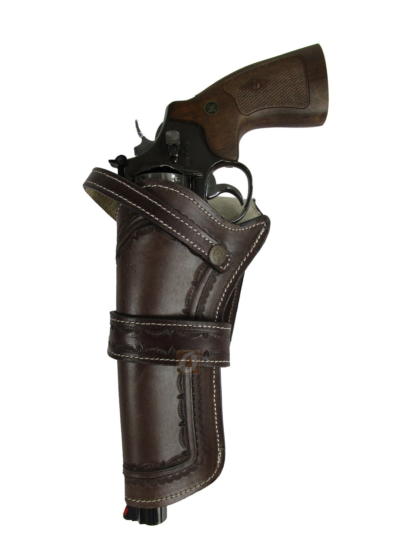 Leather Holster Long Barrel Western Gun Cover Spikes Tooled Brown - Left Handed