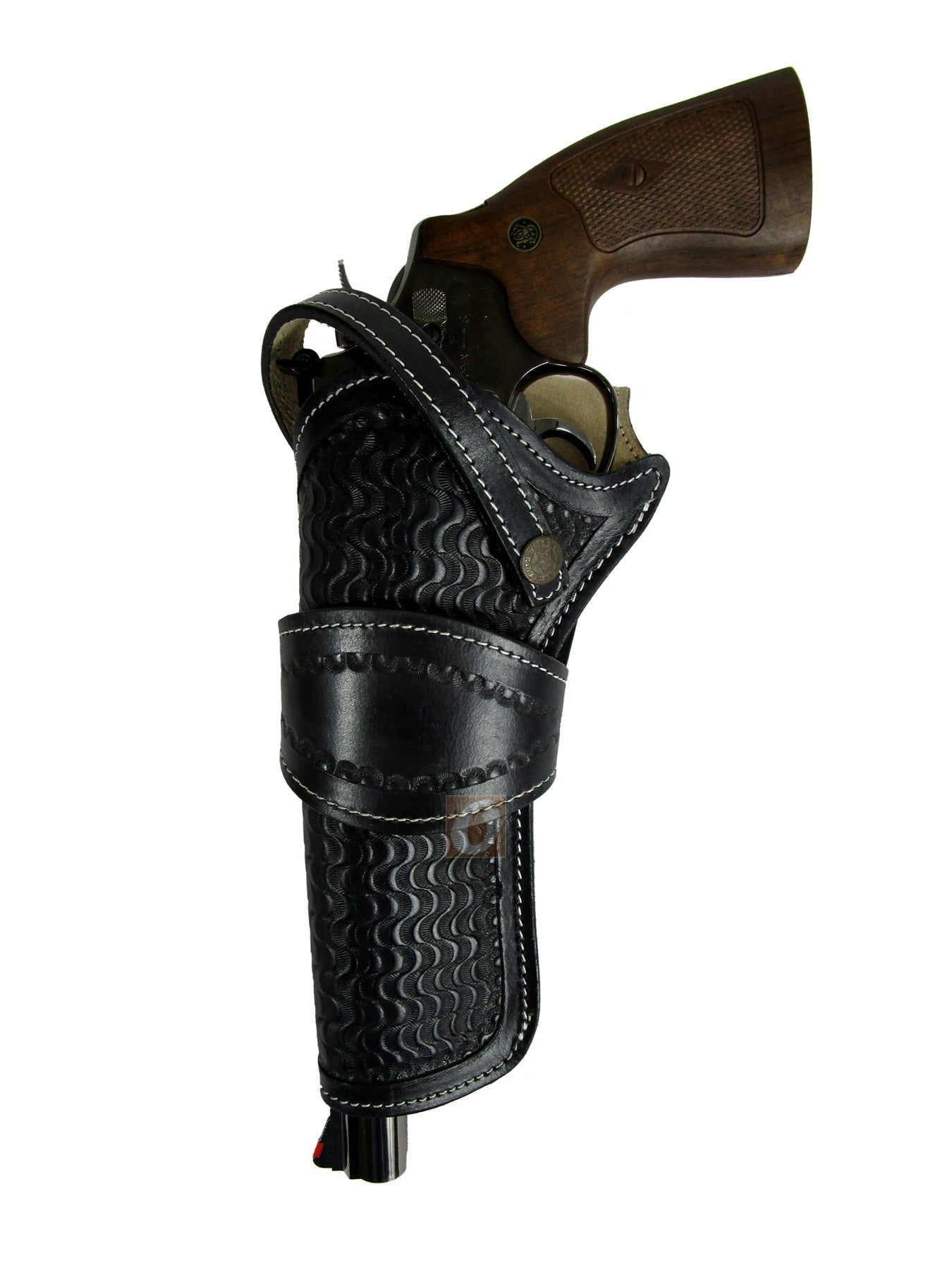Leather Holster Long Barrel Western Gun Cover Wavy Black Color - Left Handed