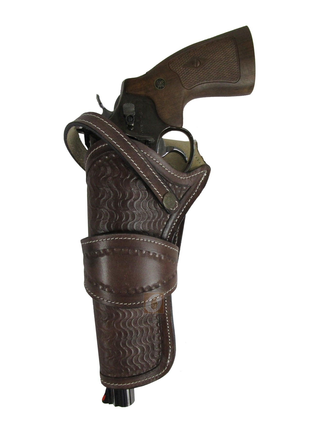 Leather Holster Long Barrel Western Gun Cover Wavy Brown Color - Left Handed