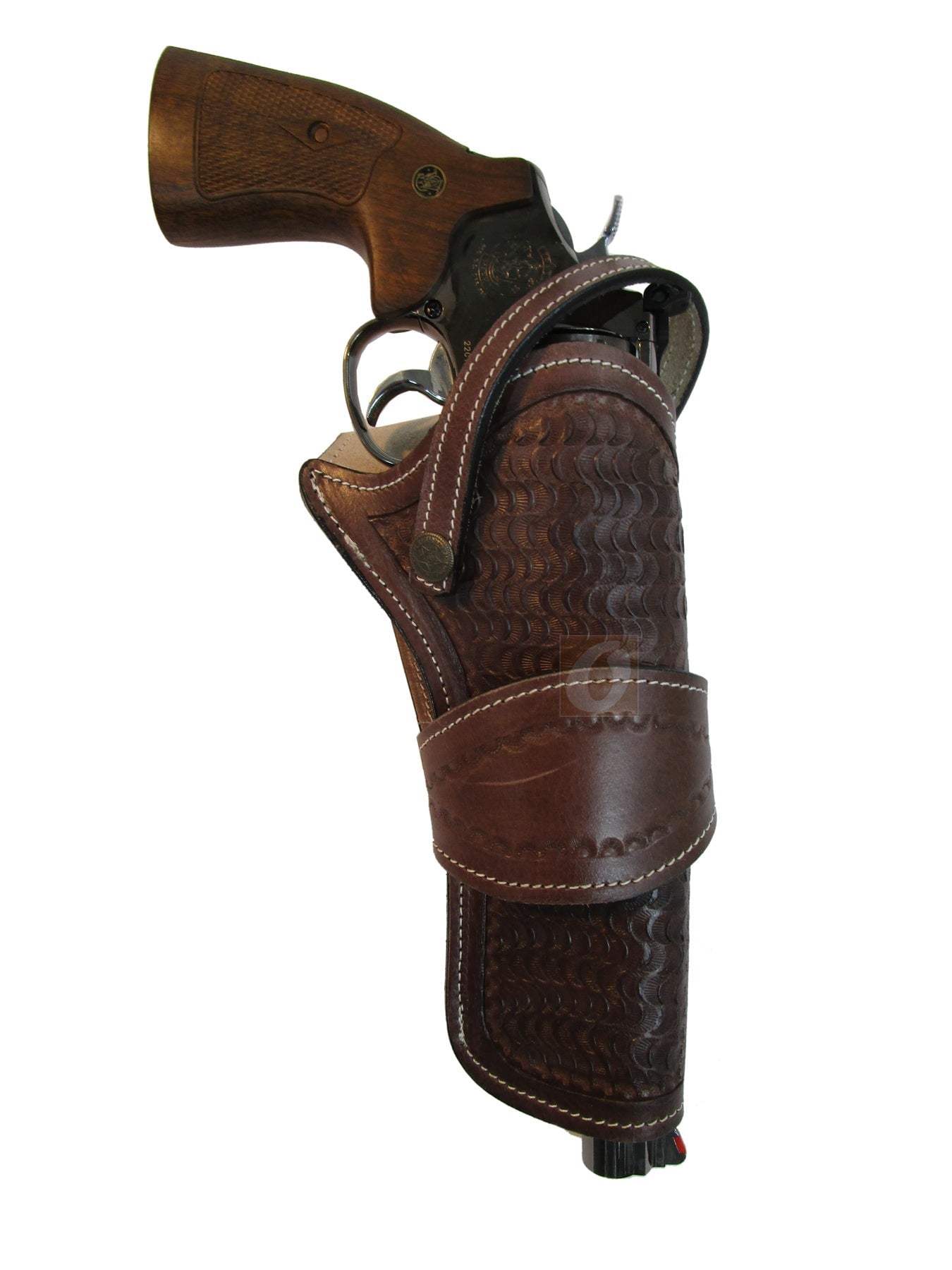 Leather Holster Long Barrel Western Gun Cover Wavy Brown Color - Right Handed