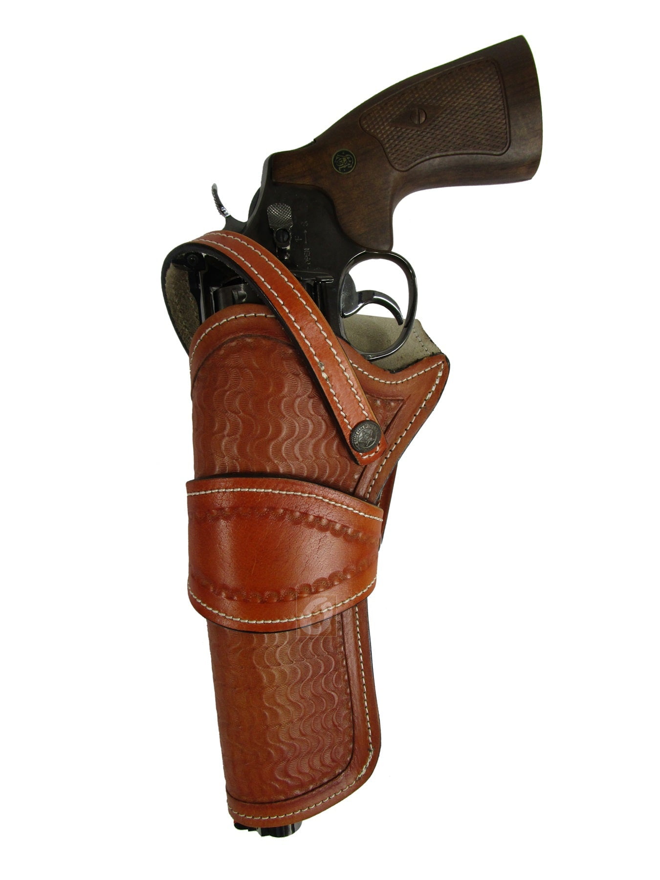 Leather Holster Long Barrel Western Gun Cover Wavy Tan Color - Left Handed