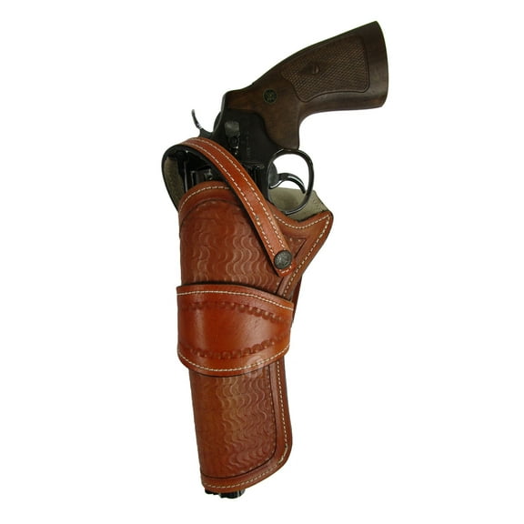 Leather Holster Long Barrel Western Gun Cover Wavy Tan Color - Left Handed