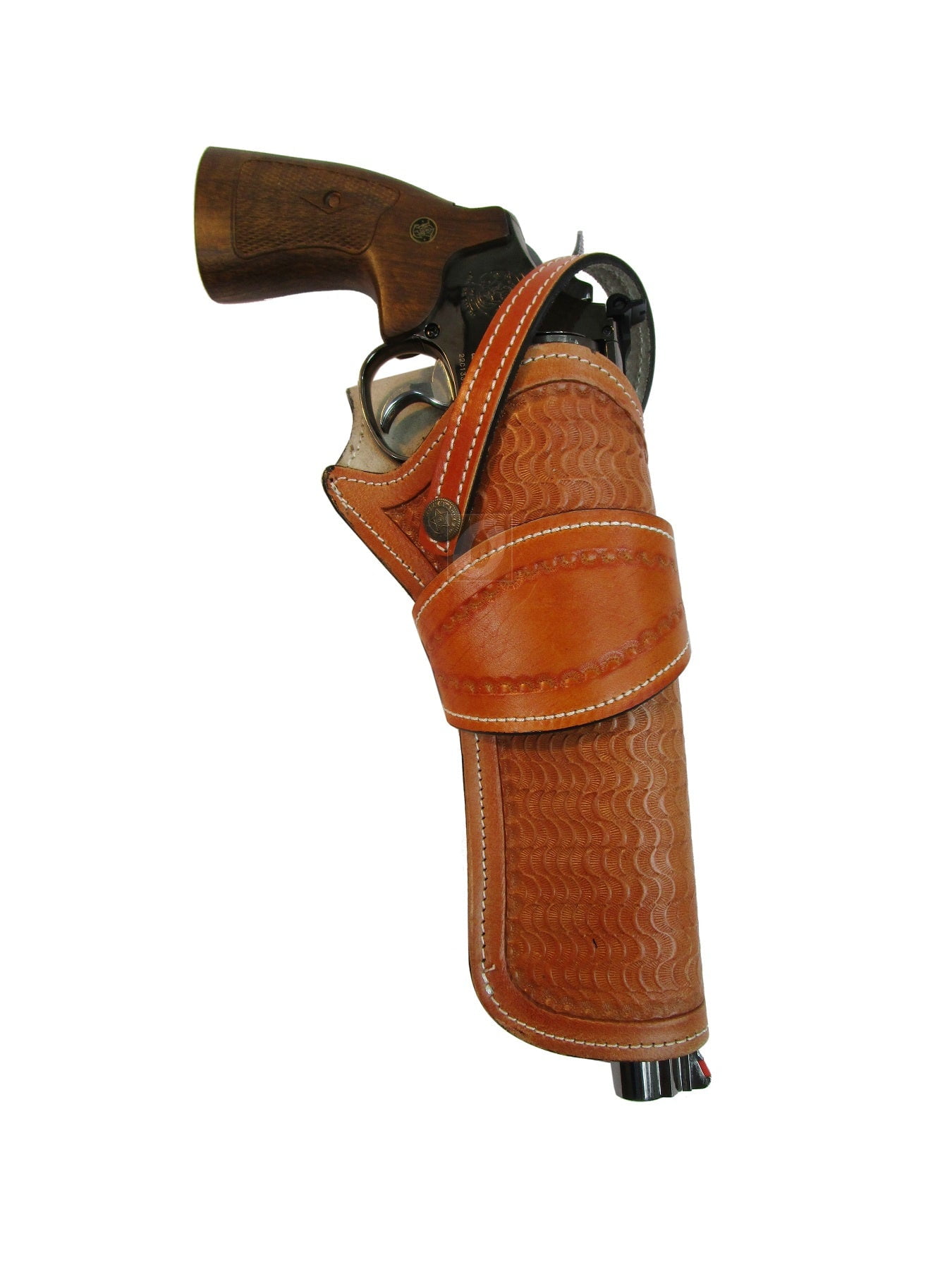 Leather Holster Long Barrel Western Gun Cover Wavy Tan Color - Right Handed
