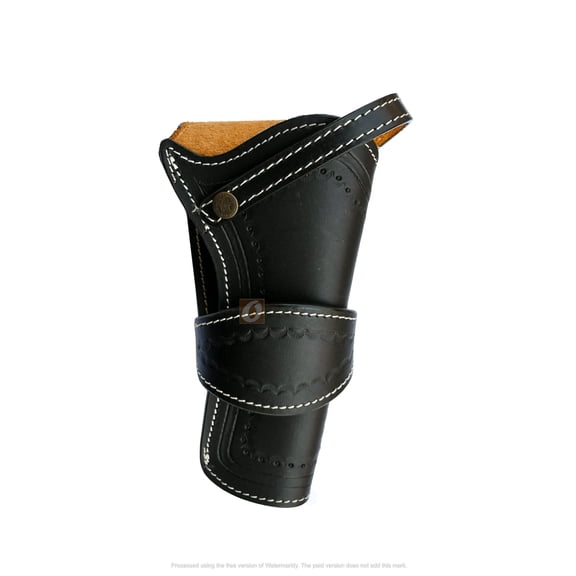 Leather Holster Sea Shell Tooled Long Barrel Western Gun Cover Black Color - Right Handed