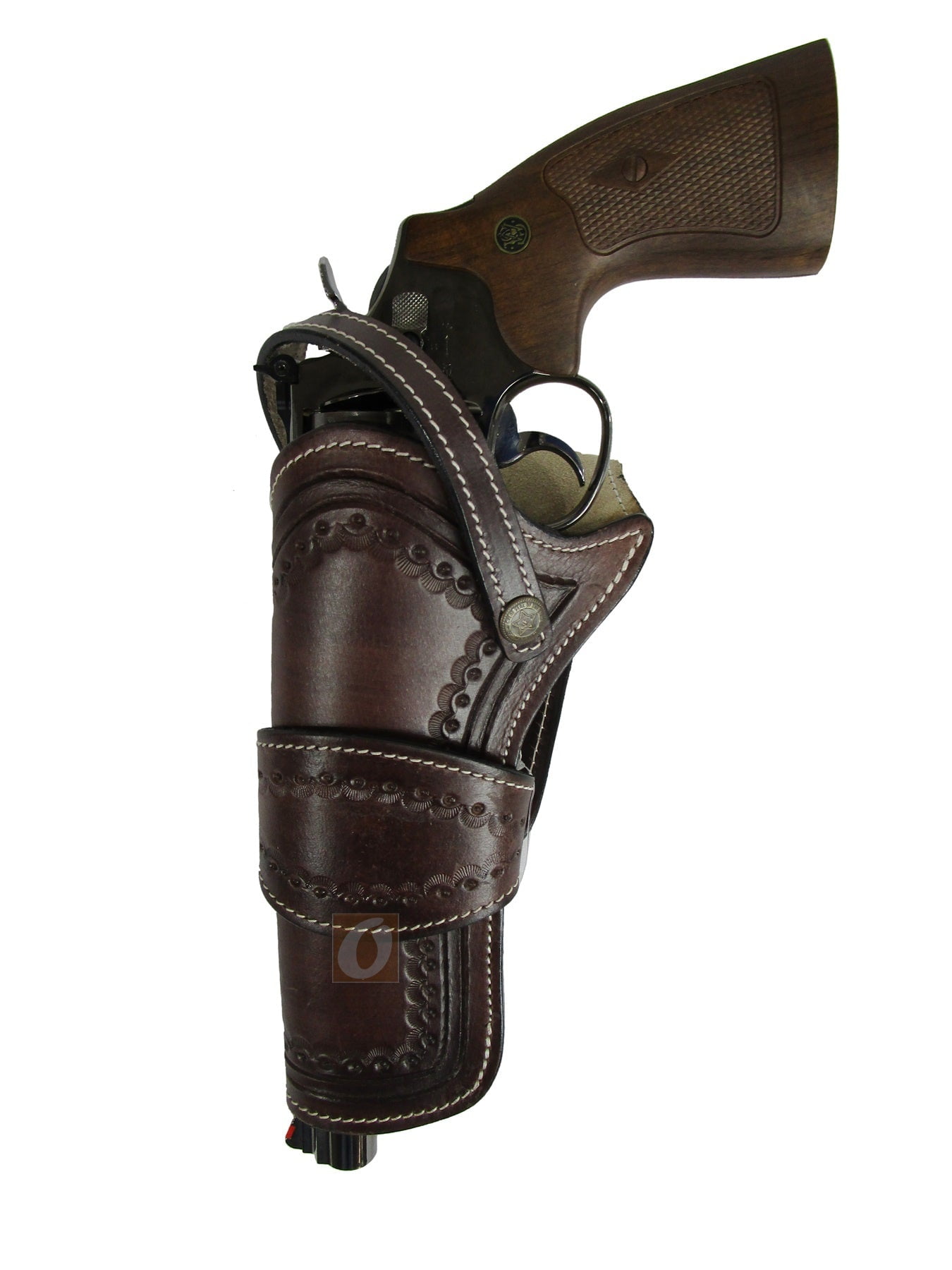 Leather Holster Sea Shell Tooled Long Barrel Western Gun Cover Brown Color - Left Handed