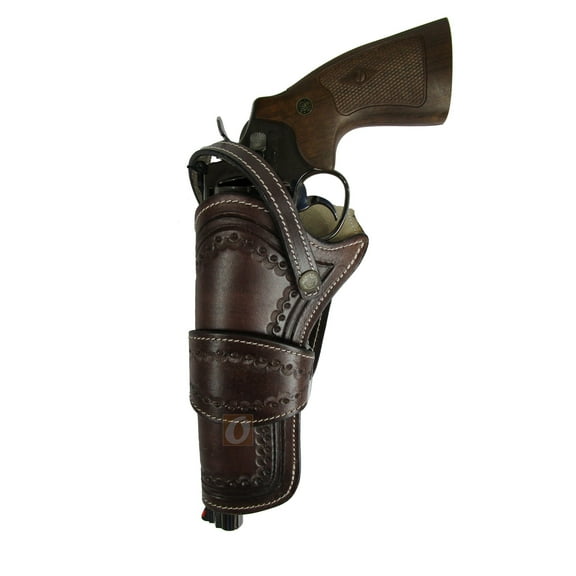 Leather Holster Sea Shell Tooled Long Barrel Western Gun Cover Brown Color - Left Handed
