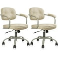 thumbnail image 1 of Leather Home Desk Chair, Adjustable Height and Backrest 360° Rolling Swivel Computer Task Chairs, Mid Century Modern Ergonomic Vanity Make Up Chair with Armrest for Home Office, Beige, 2 Pack, 1 of 8