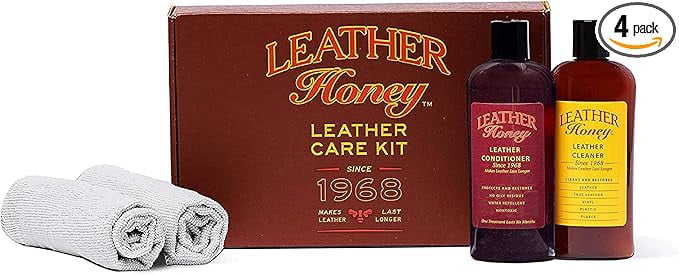 Leather Honey Complete Leather Care Kit Cleaner Conditioner 2 Cloths. Non-Toxic Leather Care Made in The USA Since 1968. Restore Couches Car Seats and Interior Jackets Shoes and Bags. for Any Color