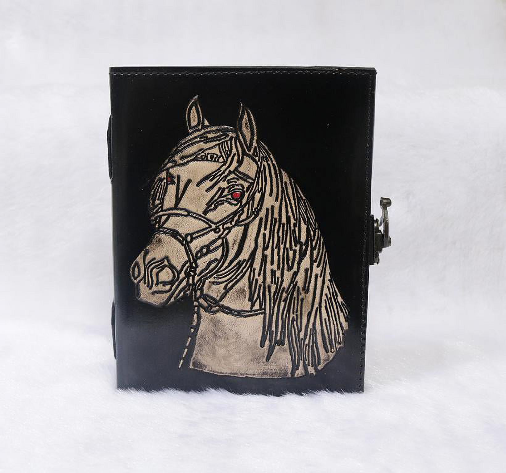 Leather Horse Journal Planner Notebook Sketchbook - Crazy Leather Writing Journal Lover Gift for Women & Men - 8x6 Inch ( Black)