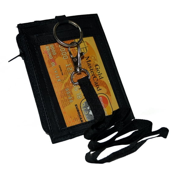 Leather ID holder with Neck Strap for Quick Access at work by Leatherboss