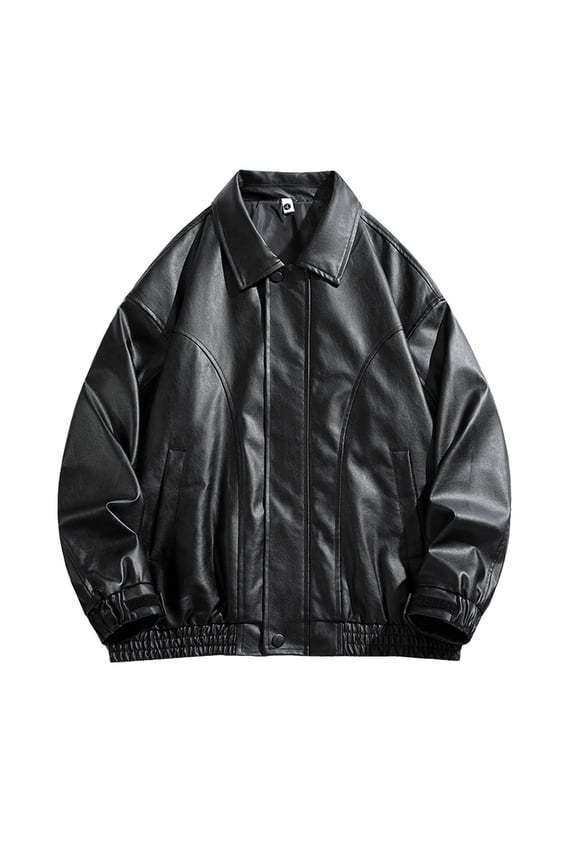 Leather Jacket Men Casual Long Sleeve Zip Up Outerwear Coat with Pockets Slim Fit Biker Motorcycle Jackets, Black, 3XL