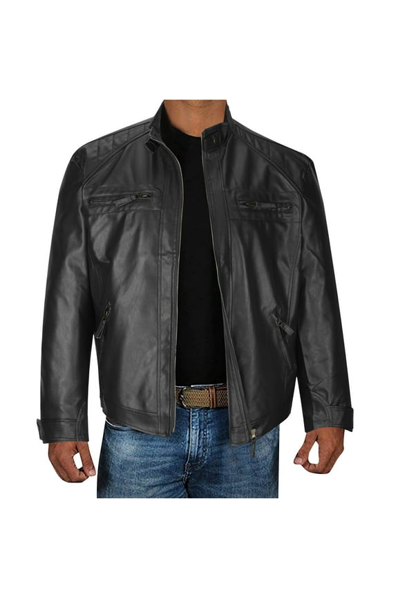 Leather Jacket Men Plus Size Fashion PU Faux Leather Bomber Jackets Slim Fit Stand Collar Zipper Motorcycle Biker Coat