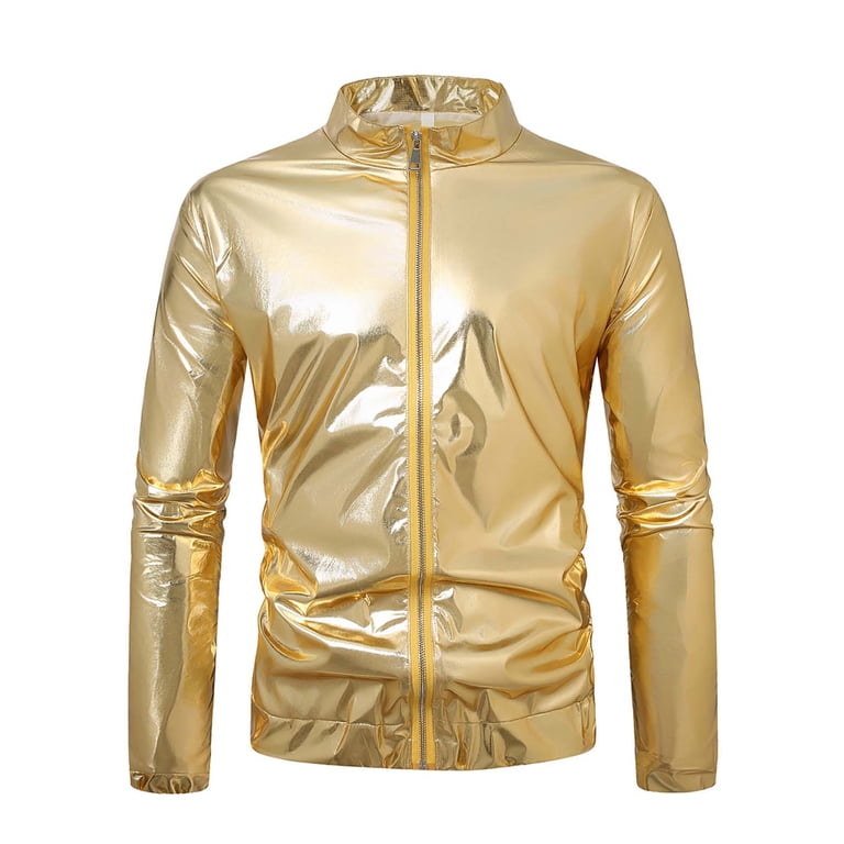 Leather Jacket Men Sevevn Men's Metallic Jacket 70s Disco Party