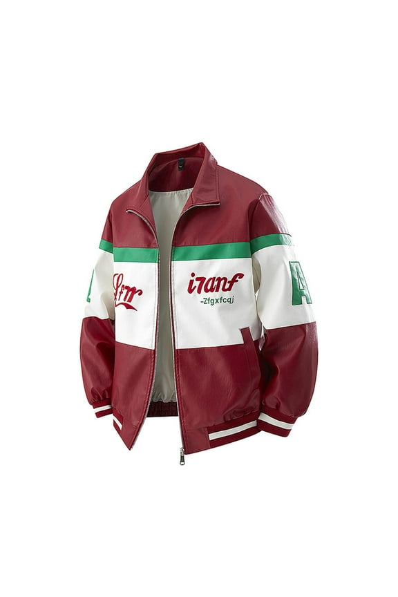 Leather Jacket for Men Zip up Motorcycle Jackets Long Sleeve Retro Bomber Jackets Personalized Lapel Collar Windbreak Coat Padded Waterproof Trucker Coat Fall Winter Warm Outwear