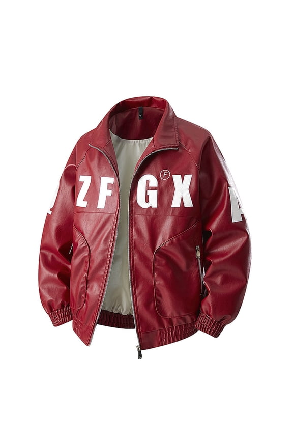 Leather Jacket for Men Zip up Motorcycle Jackets Long Sleeve Retro Bomber Jackets Personalized Lapel Collar Windbreak Coat Padded Waterproof Trucker Coat Fall Winter Warm Outwear