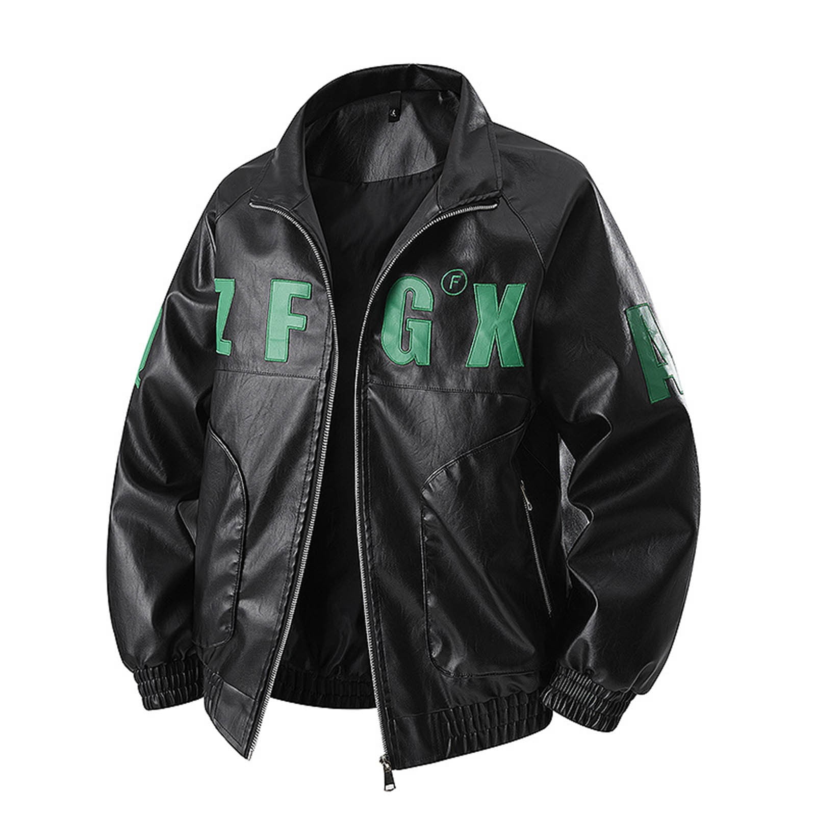 Leather Jacket for Men Zip up Motorcycle Jackets Long Sleeve Retro Bomber Jackets Personalized Lapel Collar Windbreak Coat Padded Waterproof Trucker Coat Fall Winter Warm Outwear
