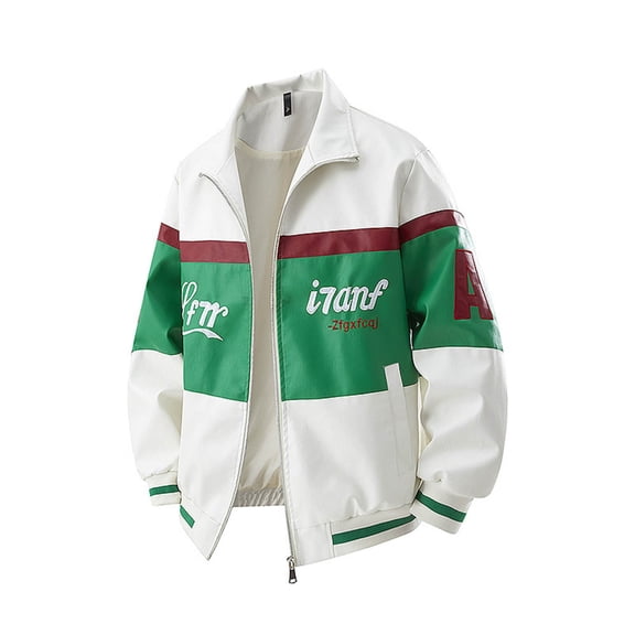 Leather Jacket for Men Zip up Motorcycle Jackets Long Sleeve Retro Bomber Jackets Personalized Lapel Collar Windbreak Coat Padded Waterproof Trucker Coat Fall Winter Warm Outwear