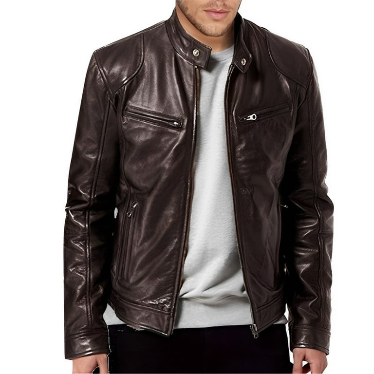 New Large Size Stand Collar Leather Men's Jacket New Large Size Stand Collar Leather Men's Jacket