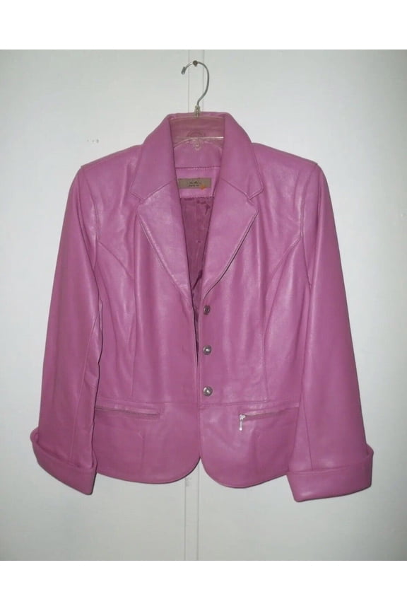 Leather Jacket Petite Button Up Jacket Women's PL Pink Real Leather Shell