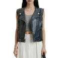 thumbnail image 1 of Leather Jacket Sevevn Womens Faux Leather Vest Zipper Cropped Sleeveless Biker Moto Slim PU Motorcycle Waistcoat, 1 of 6