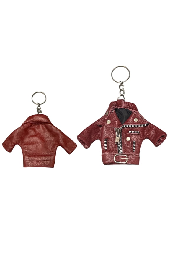 Leather Jacket Tiny Keychain Napa Leather With Black Lining Key Chain Burgundy