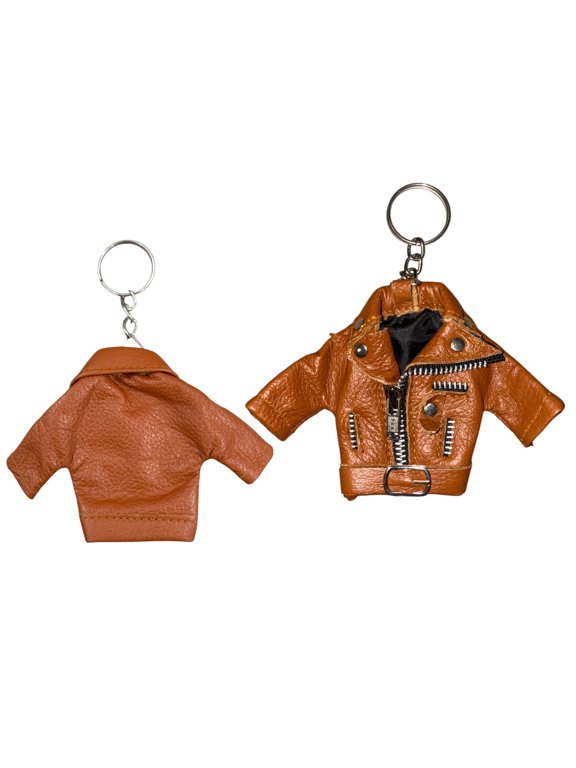Leather Jacket Tiny Keychain Napa Leather With Red Lining Key Chain Brown