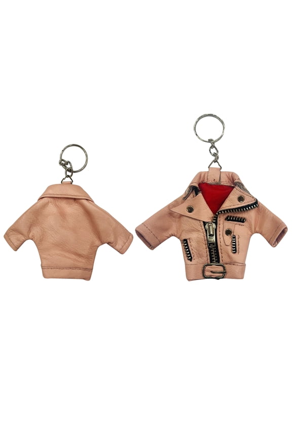 Leather Jacket Tiny Keychain Napa Leather With Red Lining Key Chain Pink