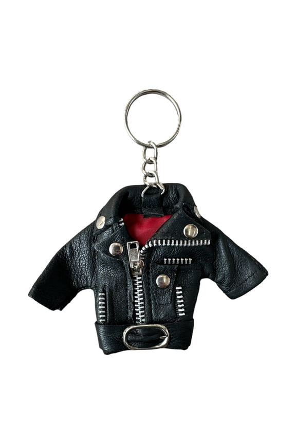 Leather Jacket Tiny Keychain Napa Leather With Red Lining Key Chain
