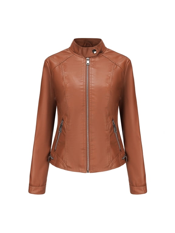 Leather Jacket Women 2024 Fall Women's Faux Leather Blazer Jacket Vegan Leather Coat for Women Relaxed-fit Bomber Jacket Women Outerwear Jackets & Coats
