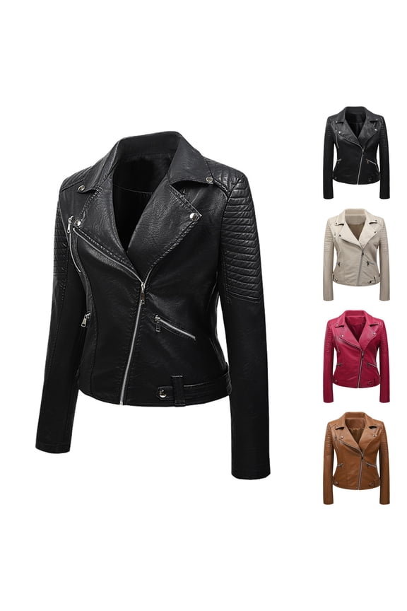 Leather Jacket Women Biker Style Vintage Leather Jacket Women Casual Fashion Motorcycle Zip-Up Lightweight Coat Collar Women Leather Jacket Y2k Jackets